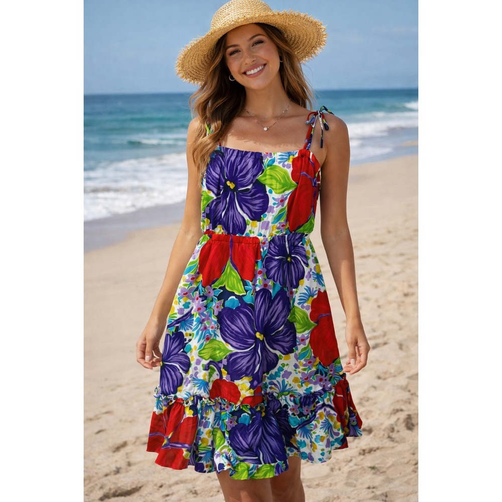 Pomare Vintage 70s Hawaiian Floral Dress Hibiscus Aloha Retro S